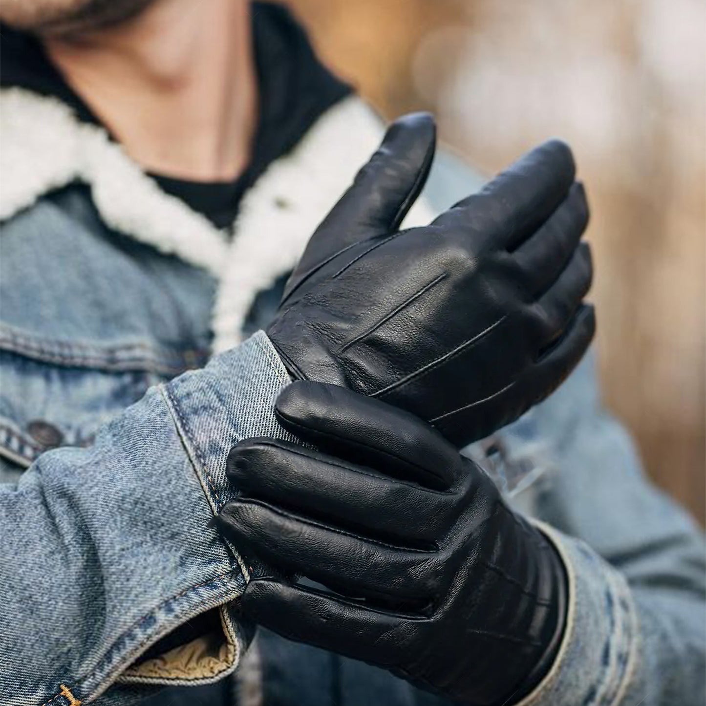 Herren Lederhandschuhe mit Innenfutter aus Kaschmir