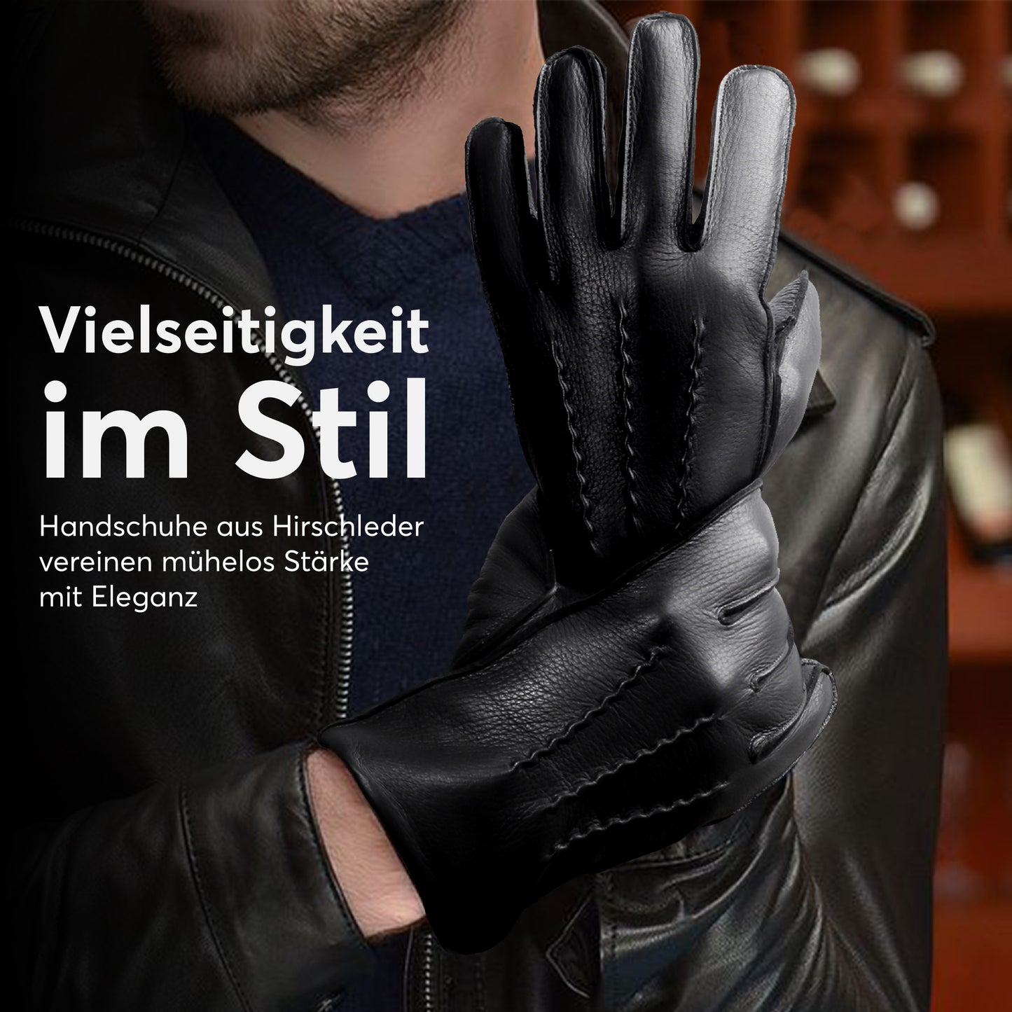 Handschuhe aus Hirschleder für Herren - gefüttert mit feinstem Kaschmir