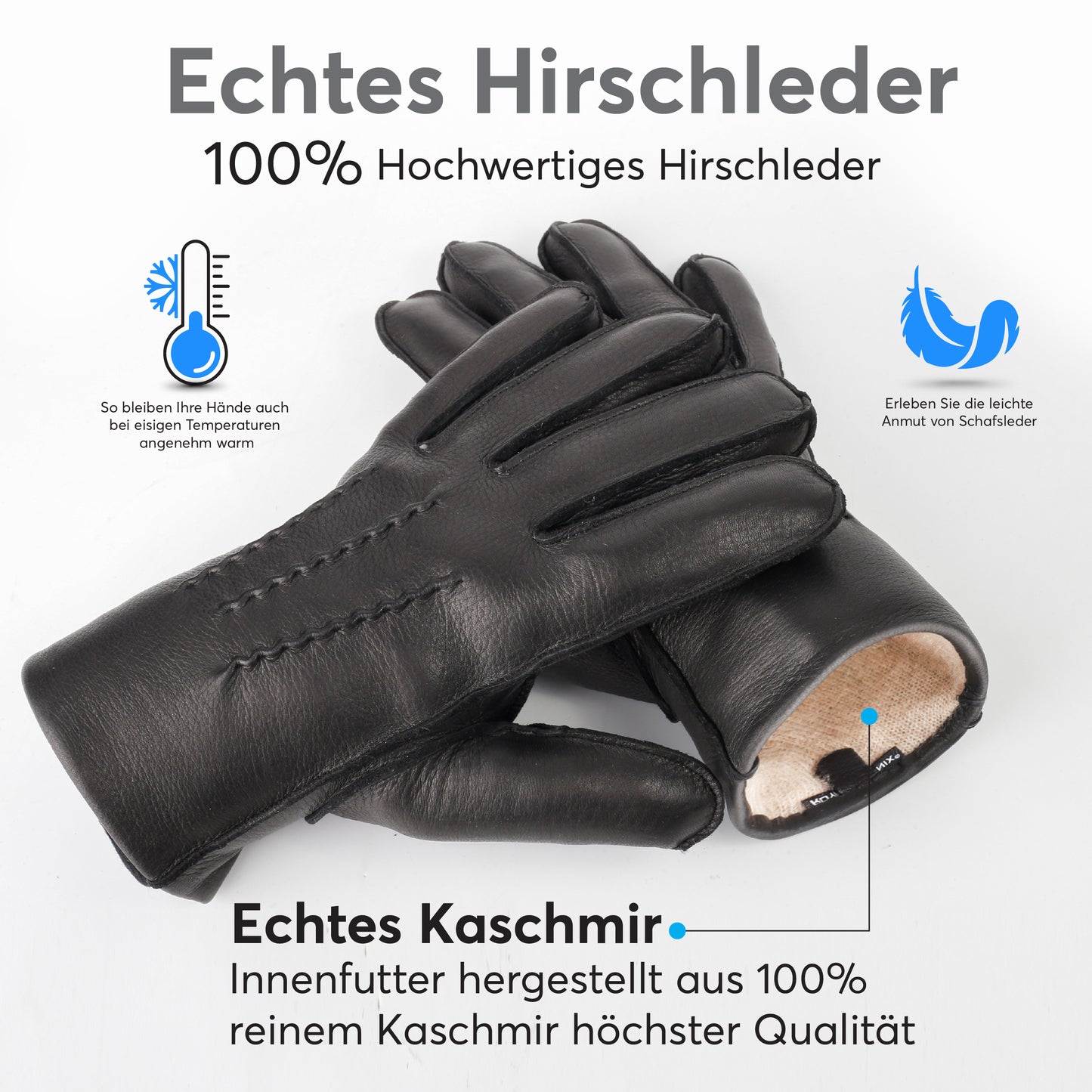 Handschuhe aus Hirschleder für Herren - gefüttert mit feinstem Kaschmir