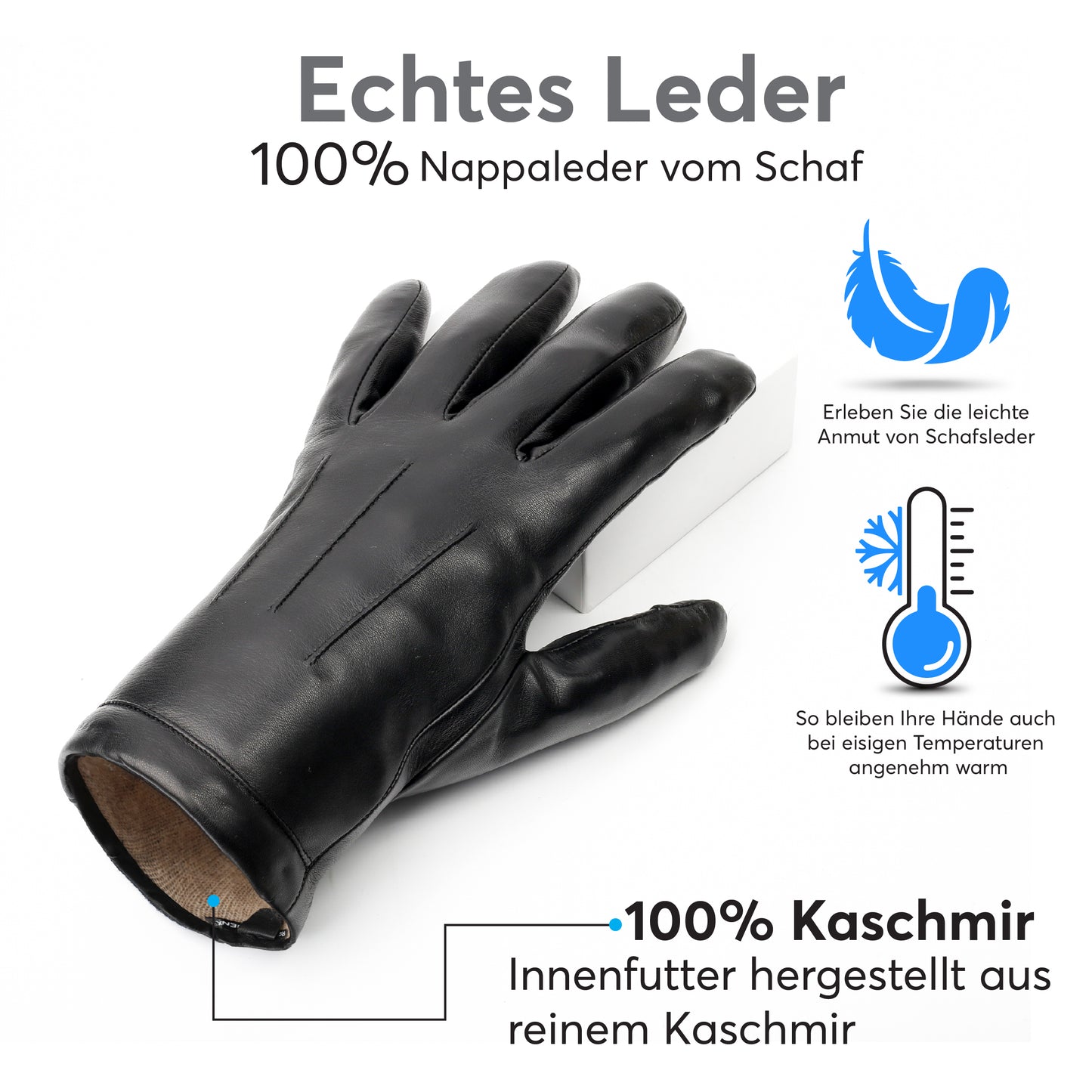 Herren Lederhandschuhe mit Innenfutter aus Kaschmir